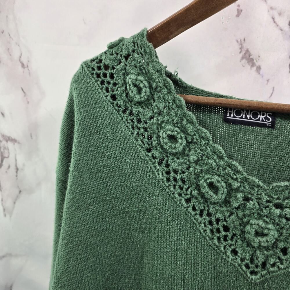 Vintage Sweater Womens Large 90s Green Oversized Coastal Cotton Ramie Crochet - Picture 2 of 12